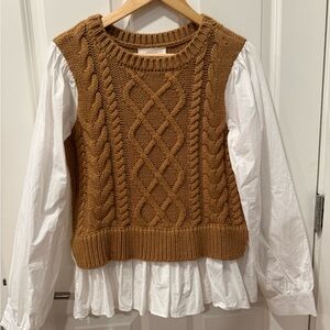 Anthropology Cable Knit x Cotton Shirt Vest